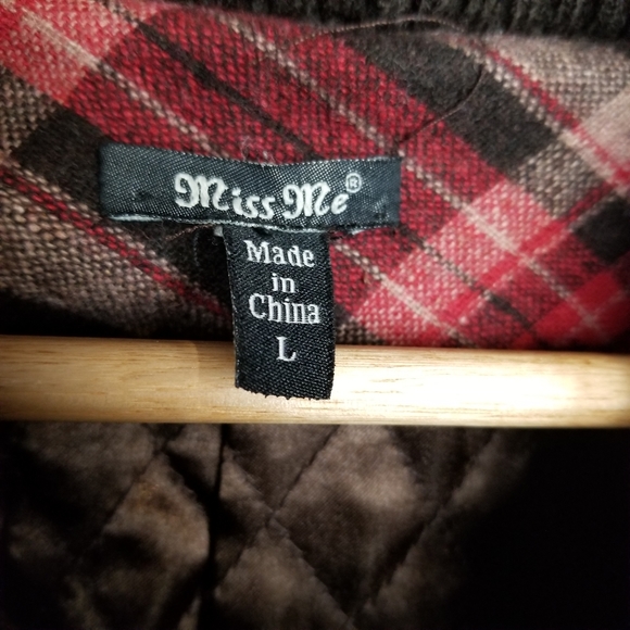 Puff Vest Plaid Womans Miss Me hooded - Picture 3 of 5